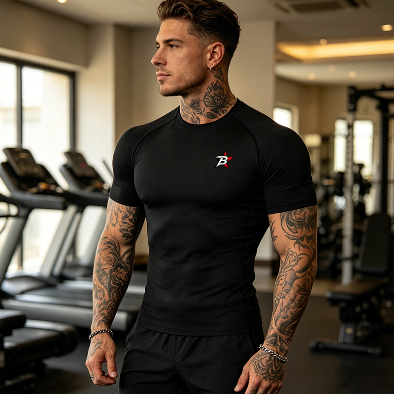 Base Layer Top - Men's Print Compression Shirts Short Sleeve