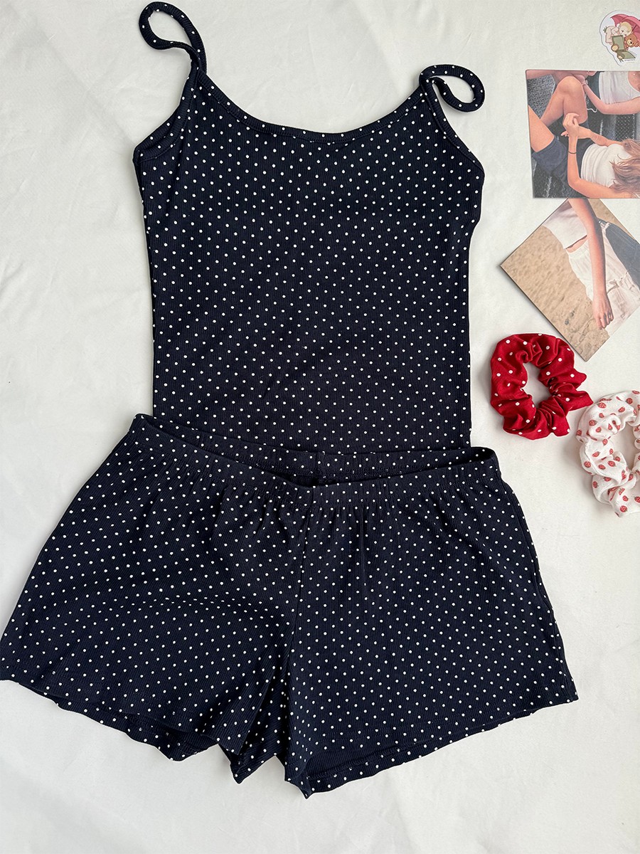 Navy Dot Ribbed Shorts Sets Wo - Tank Top Ribbed recensie en prijs